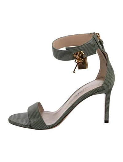 Pre-owned Tom Ford Leather Animal Print Sandals In Green