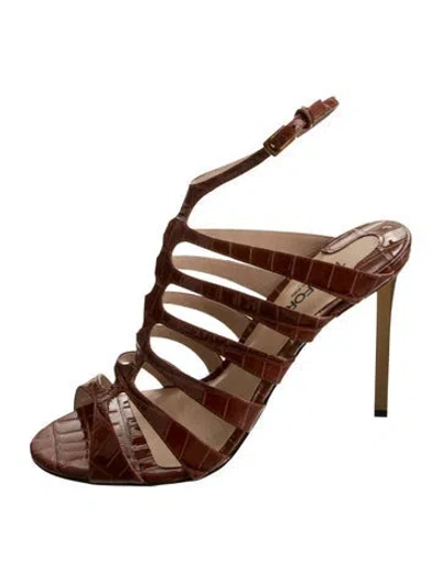 Pre-owned Tom Ford Leather Animal Print Sandals In Neutral