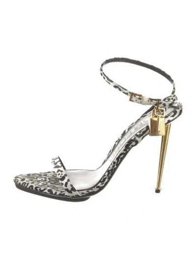 Pre-owned Tom Ford Leather Animal Print Sandals In White