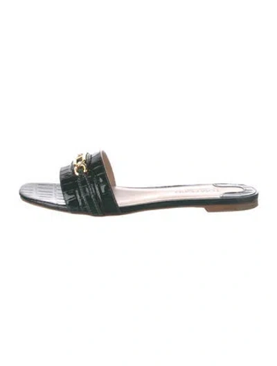 Pre-owned Tom Ford Leather Animal Print Slides In Green