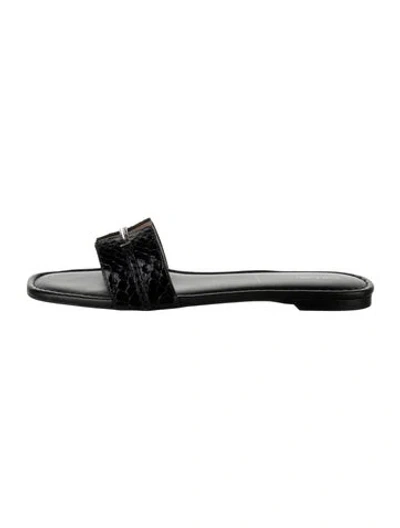 Pre-owned Tom Ford Leather Animal Print Slides In Silver