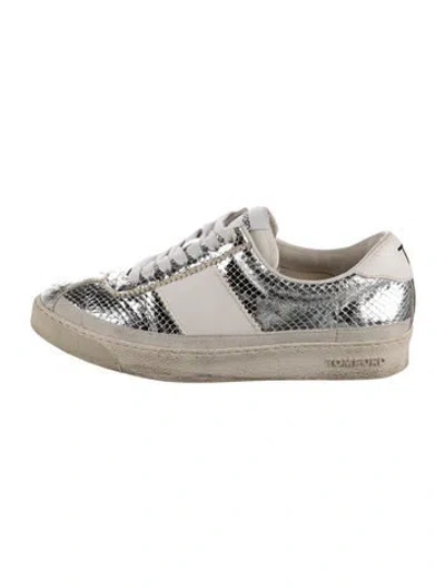 Pre-owned Tom Ford Leather Animal Print Sneakers In Metallic/silver