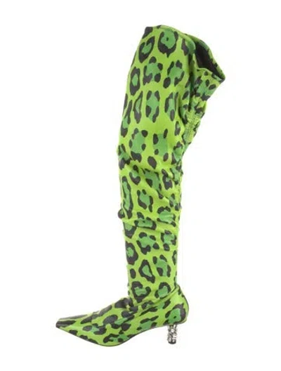 Pre-owned Tom Ford Leather Animal Print Sock Boots In Green
