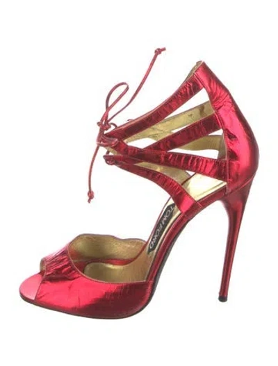 Pre-owned Tom Ford Leather Animal Print T-strap Sandals