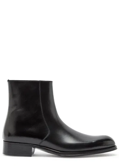 Tom Ford Leather Ankle Boots In Black