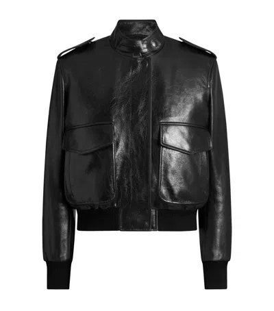 Tom Ford Shiny Leather Stand-collar Bomber Jacket In Blue
