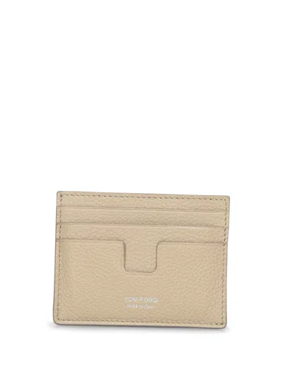 Tom Ford Leather Beige Card Holder In Neutral
