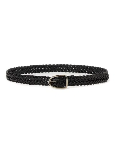 Tom Ford Angled Buckle Woven Leather Belt In Black