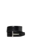 Tom Ford Reversible Crocodile Effect Belt With Metallic Buckle In Black