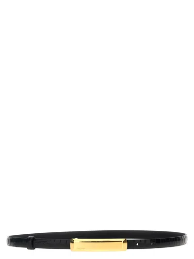 Tom Ford Leather Belt With Golden Brass Bar Buckle In Black