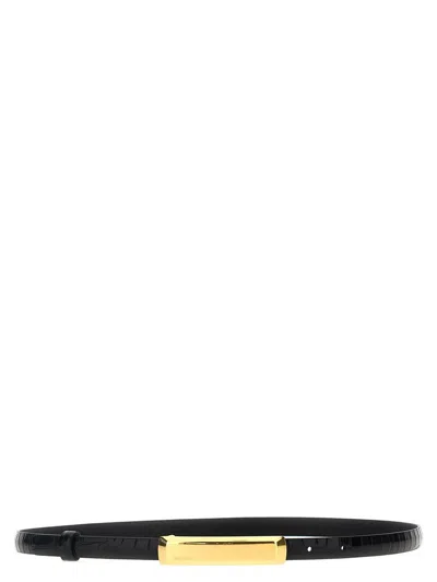 Tom Ford Leather Belt With Golden Brass Bar Buckle In Black