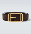 Tom Ford Suede Logo Buckle Belt In Brown