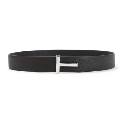 Tom Ford Adjustable Grained Calf Leather Belt In Black