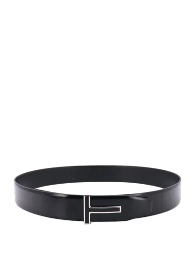Tom Ford Leather Belt With Enamelled Logo