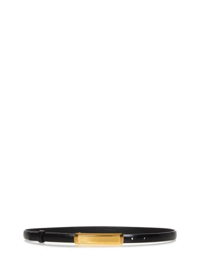 Tom Ford Leather Belt With Golden Brass Bar Buckle In Black