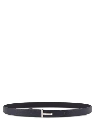 Tom Ford Leather Belt With Logo Buckle In Navy