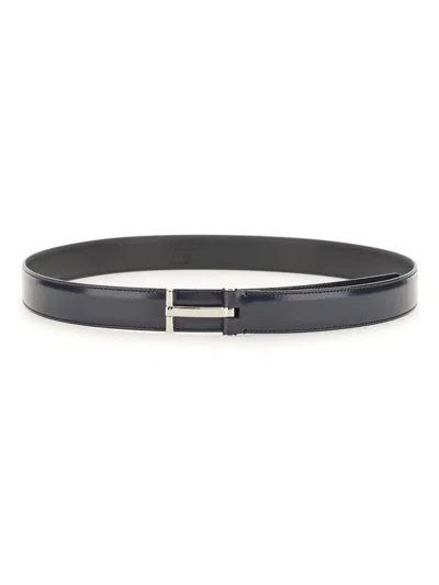 Tom Ford Leather Belt With Logo Buckle In Navy
