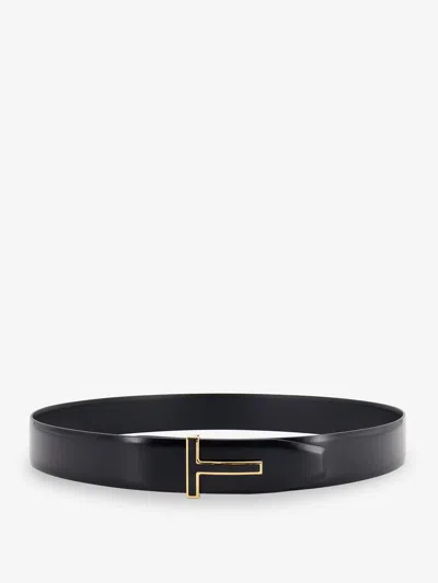 Tom Ford Leather Belt With Metal Logo Buckle In Blue