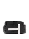 Tom Ford Reversible Crocodile Effect Belt With Metallic Buckle In Black