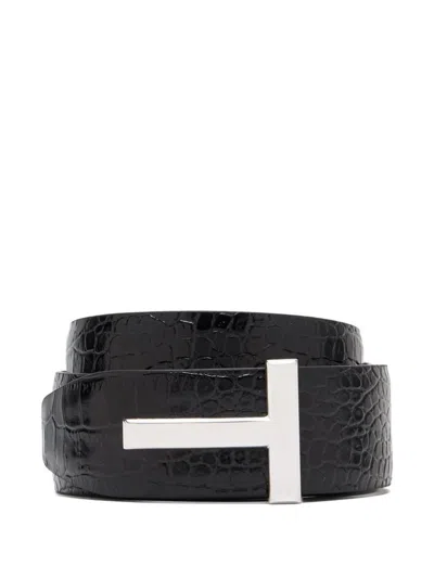 TOM FORD TOM FORD LEATHER BELT WITH PYTHON EFFECT
