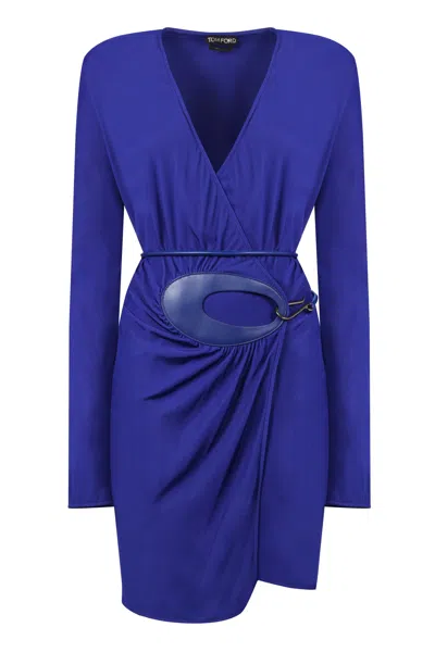 TOM FORD LEATHER BELT WRAP AROUND MINI DRESS