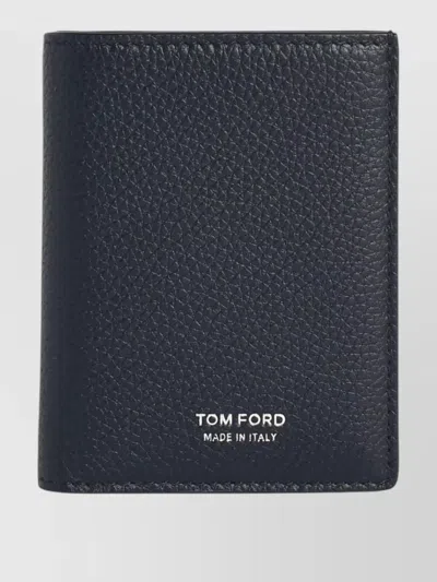 Tom Ford Leather Bifold Cardholder Pebbled Texture Design In Blue