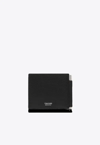 Tom Ford Leather Bi-fold Cardholder With Monogram In Black