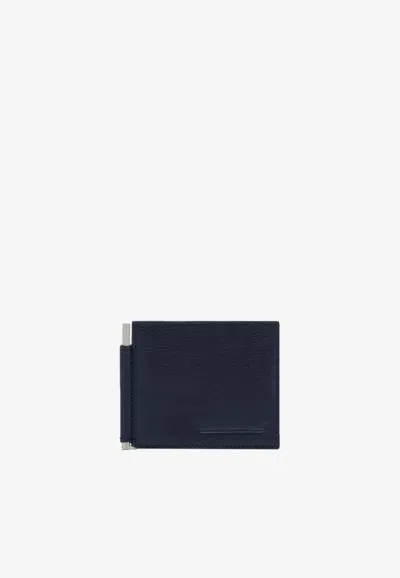 Tom Ford Leather Bi-fold Cardholder With Monogram In Blue