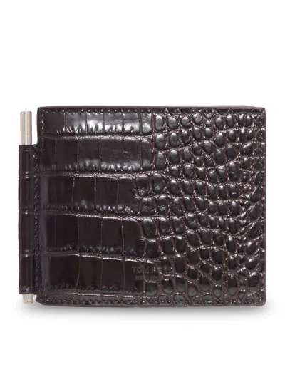 Tom Ford Leather Bifold Wallet In Brown