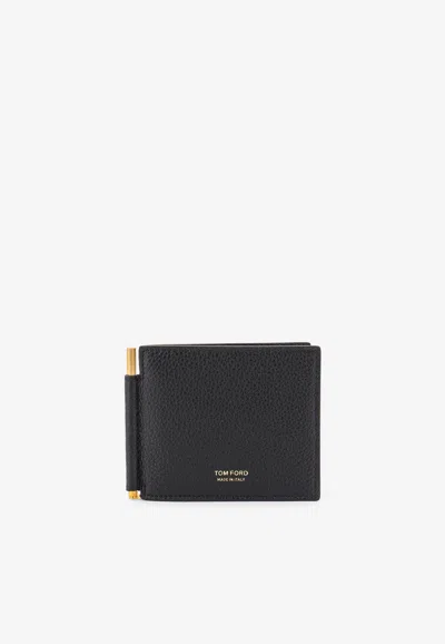 Tom Ford Leather Bi-fold Wallet With Money Clip In Black