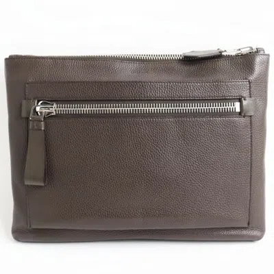 Tom Ford Leather Big Zip Clutch Bag In Brown