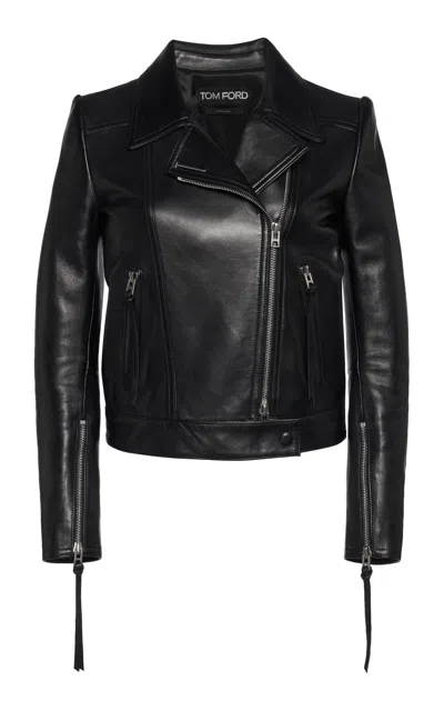 Tom Ford Leather Biker Jacket In Black