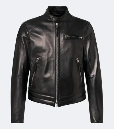 Tom Ford Leather Biker Jacket In Black