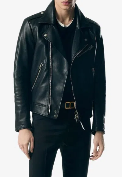 Tom Ford Leather Biker Jacket In Black