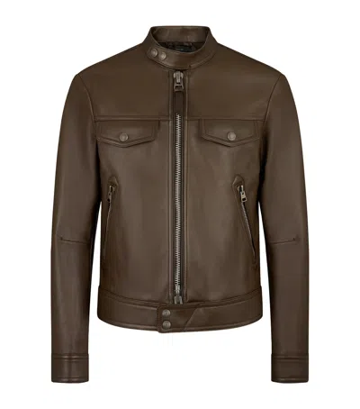 Tom Ford Leather Biker Jacket In Green