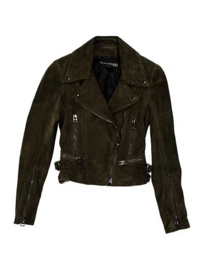 Pre-owned Tom Ford Leather Biker Jacket In Green
