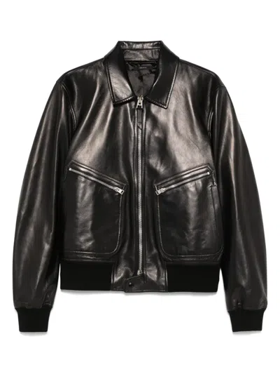 Tom Ford Leather Bomber Jacket In Black