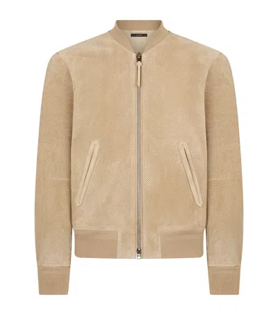 Tom Ford Leather Bomber Jacket In Green