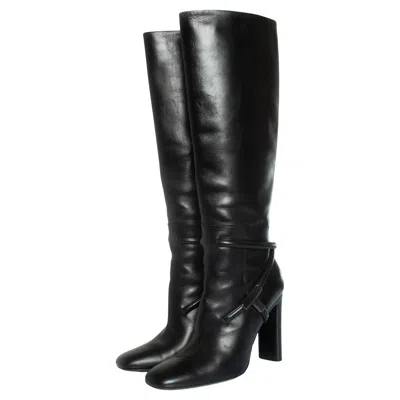 Pre-owned Tom Ford , Leather Boots With T Strap In Black