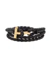 Tom Ford Leather T-plate Woven Bracelet With Braided Pattern