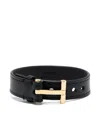 Tom Ford Black Leather T-lock Wrap Bracelet