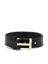 Tom Ford Bracciale In Pelle Con Chiusura T In Black