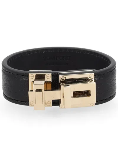 Tom Ford Leather Bracelet In Blue