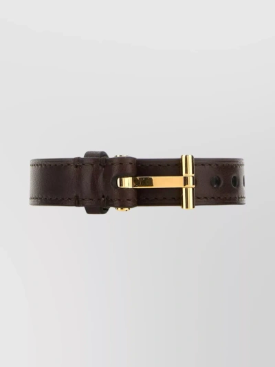 Tom Ford Leather Bracelet Metal Buckle In Brown