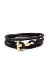 Tom Ford Leather T-plate Woven Bracelet With Braided Pattern In Brown