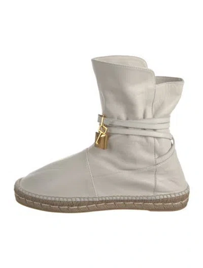 Pre-owned Tom Ford Leather Braided Accents Boots In White