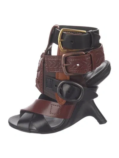 Pre-owned Tom Ford Leather Braided Accents Gladiator Sandals In Black/brown
