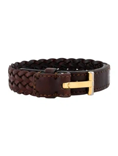 Pre-owned Tom Ford Leather Braided Bangle Bracelet, 7.5" In Multi