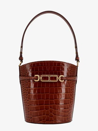 Tom Ford Leather Bucket Bag With Whitney T Logo In Brown