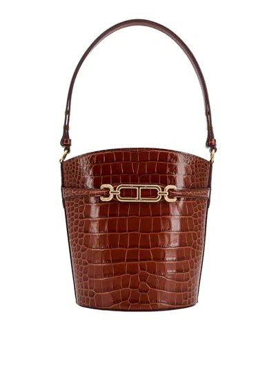 Tom Ford Leather Bucket Bag With Whitney T Logo In Marrón